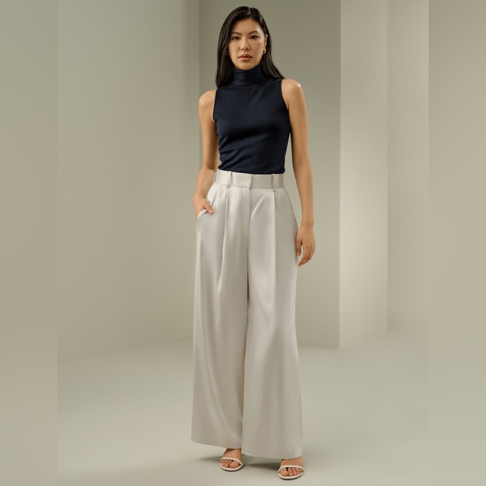 LilySilk High-Waisted Wide Leg Dense Silk Pants - Picture 2 of 7